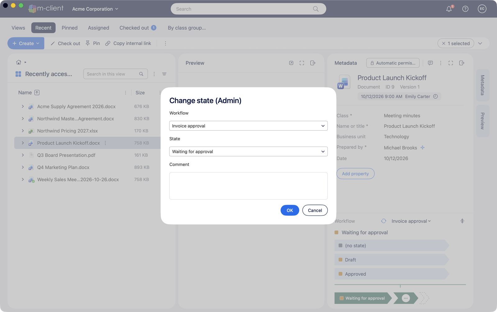 Move a document through a workflow