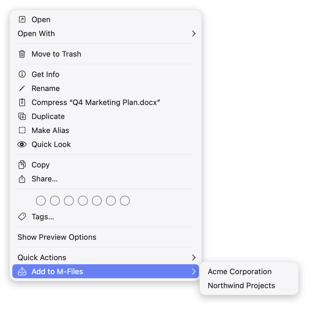 Add files to M-Files from Finder